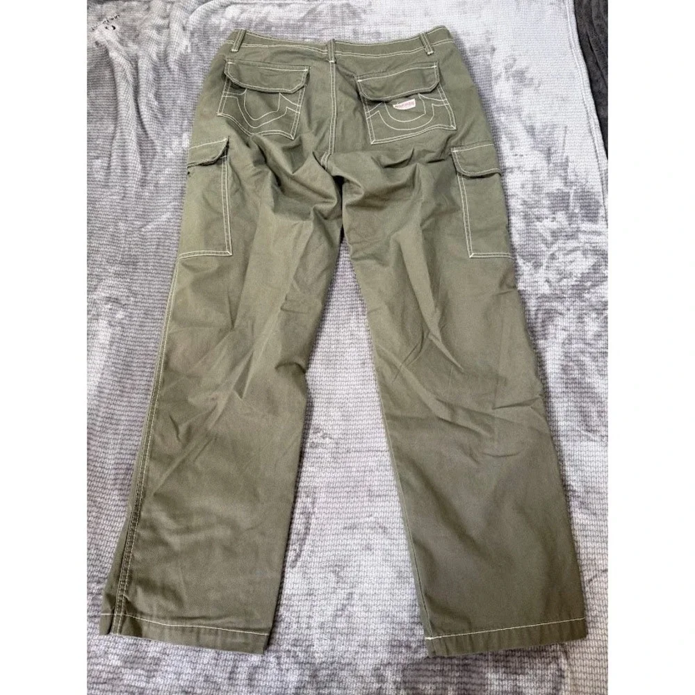 True Religion Mens Olive‎ Green Contrast Stitch Cargo Pants Straight Leg 34X31.